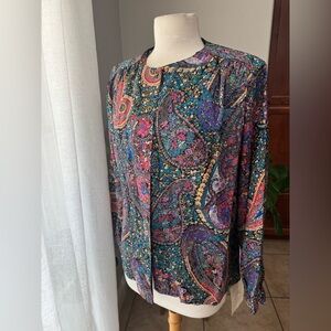 Vintage Koret Pink and Blue Boxy Blouse‎ with Mandarin Collar